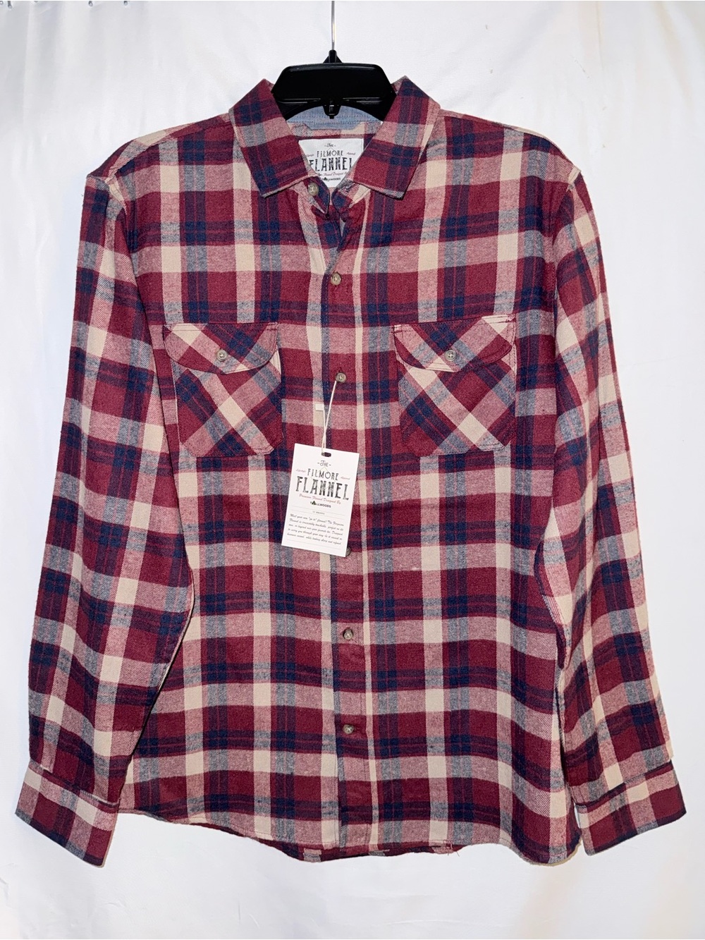 NWT The Filmore Flannel by Tallwoods Men's Burgundy Plaid Shirt Size Medium